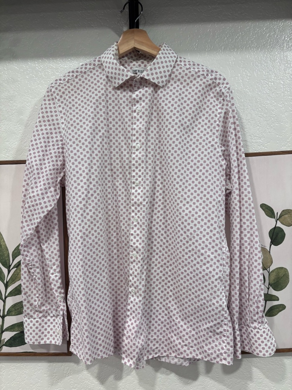 Bar III White Dress Shirt with Pink Geometric Print